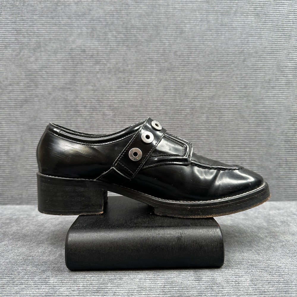 Sandro Paris Black Leather Grommet Monk Strap Chunky Heel Loafers Size‎ 39